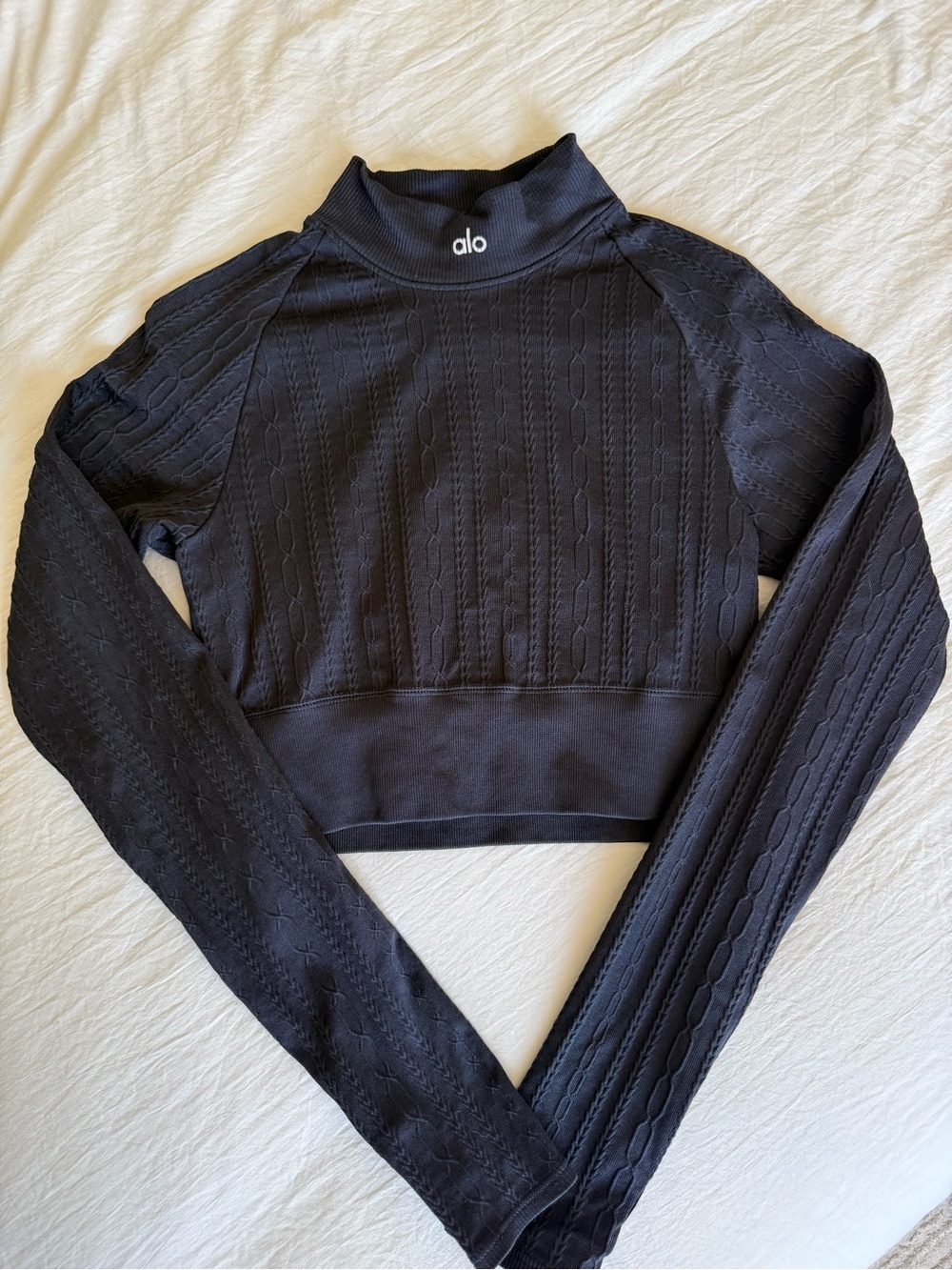 ALO Yoga Black Textured Cropped Long Sleeve Top